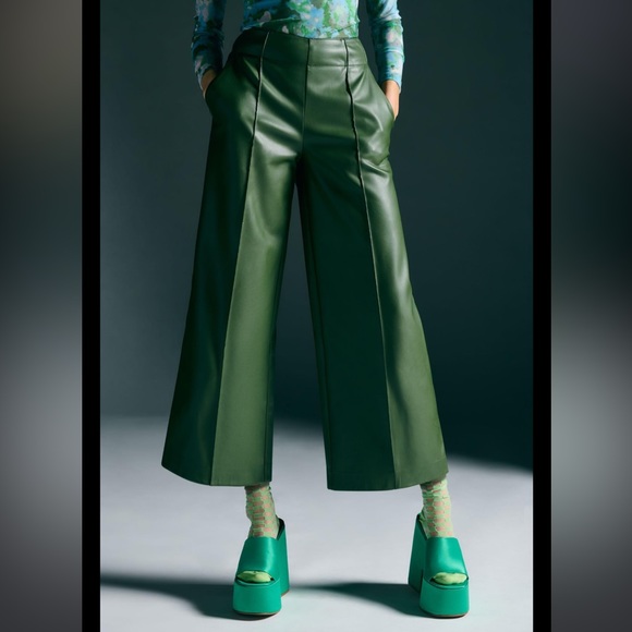 Anthropologie - Maeve Faux Leather olive green Pants - Picture 2 of 5